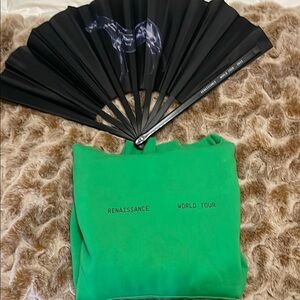 2023 Beyoncé Renaissance World Tour Kelly Green Hoodie Medium and the black fan